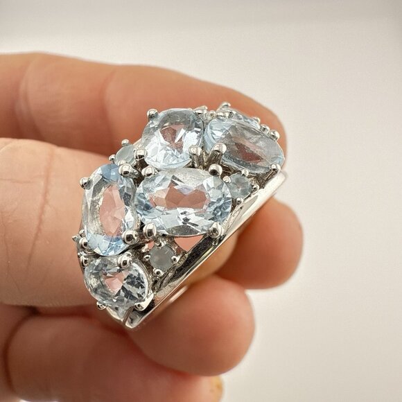 Chuck Clemency Sterling Silver Ring Blue Gemstone Oval Cluster STS size 9 QVC - Picture 7 of 14